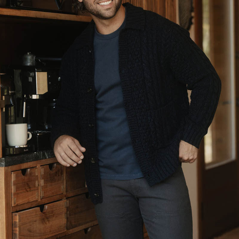 Cedric Men's Cardigan | Chunky Wool Cable Knit, Versatile Layering