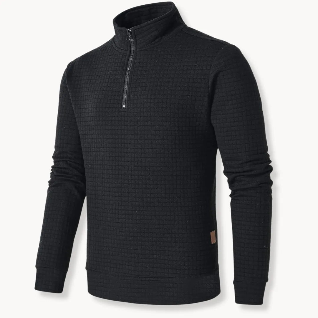 Dapper Men's Half Zip Sweatshirt | Grid-Textured Knit, Casual Wear