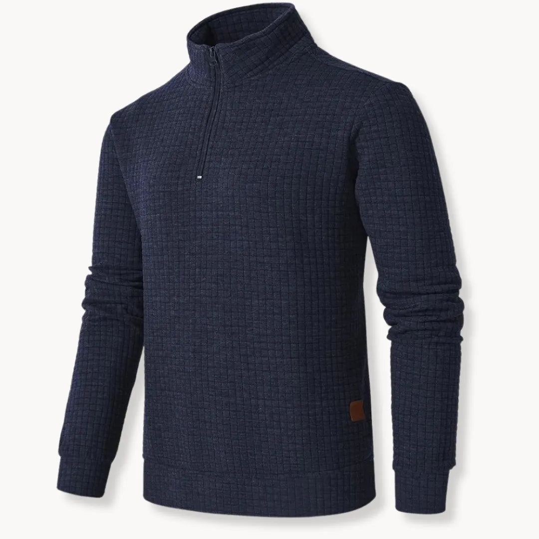 Dapper Men's Half Zip Sweatshirt | Grid-Textured Knit, Casual Wear
