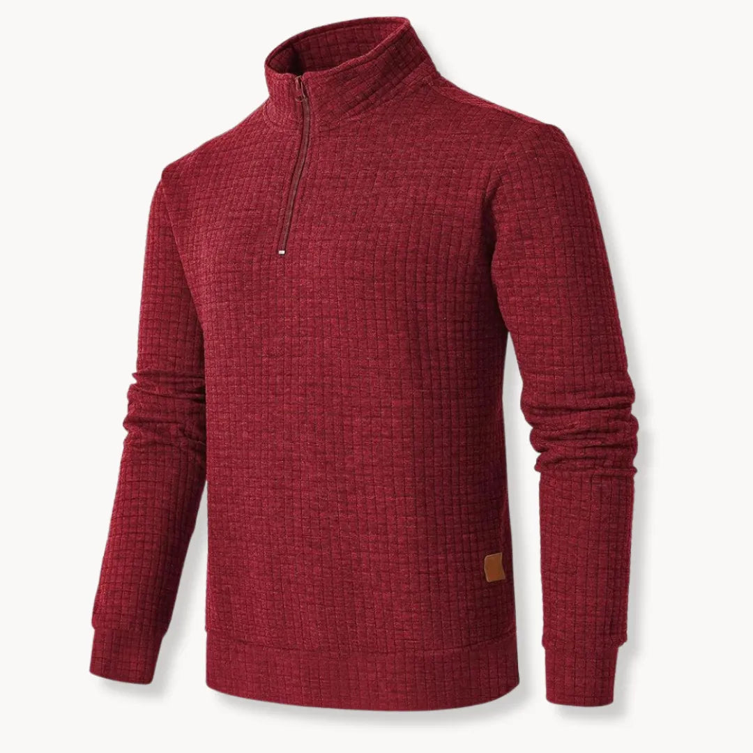 Dapper Men's Half Zip Sweatshirt | Grid-Textured Knit, Casual Wear