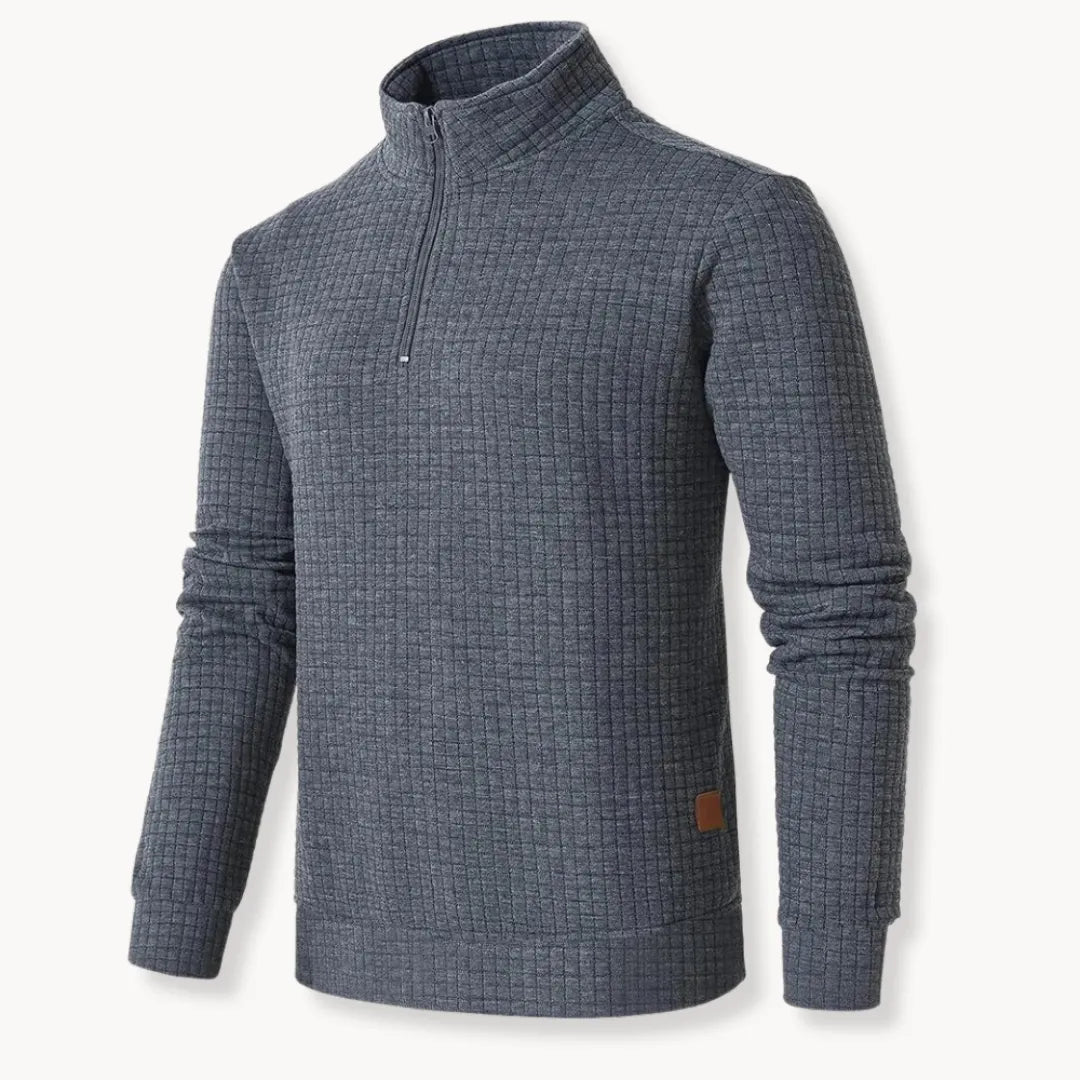Dapper Men's Half Zip Sweatshirt | Grid-Textured Knit, Casual Wear