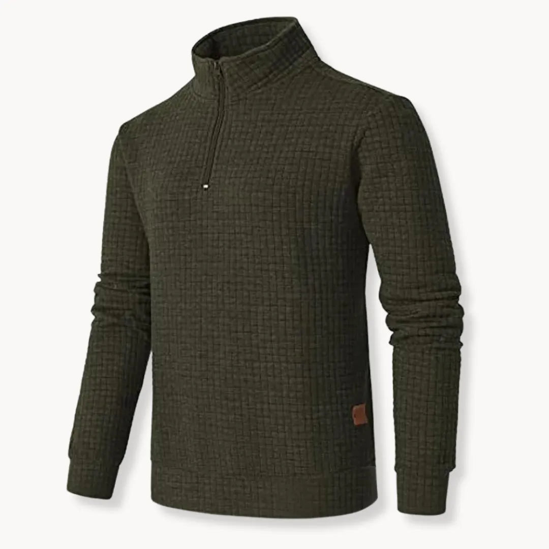 Dapper Men's Half Zip Sweatshirt | Grid-Textured Knit, Casual Wear