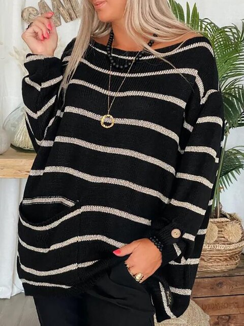 Georgina Women's Oversized Sweater | Striped Knit, Casual Wear
