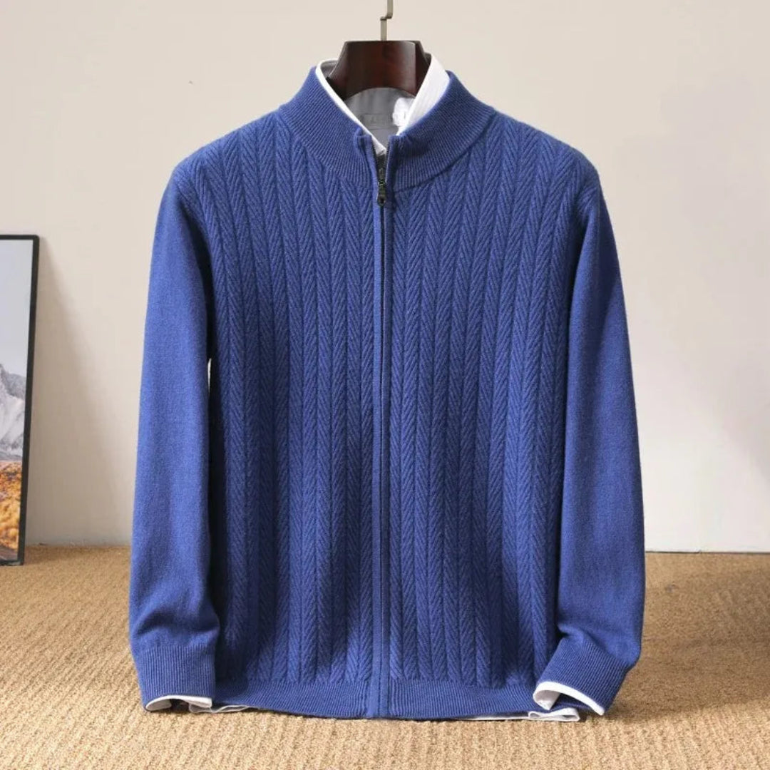 Lorick Men's Zip Up Cardigan | Herringbone Knit, Stylish Layering