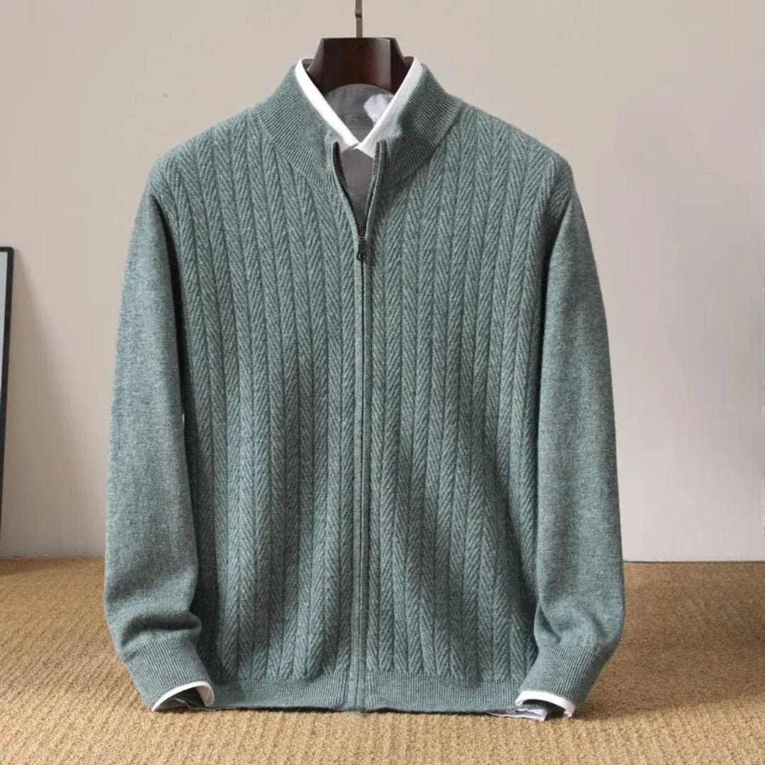 Lorick Men's Zip Up Cardigan | Herringbone Knit, Stylish Layering