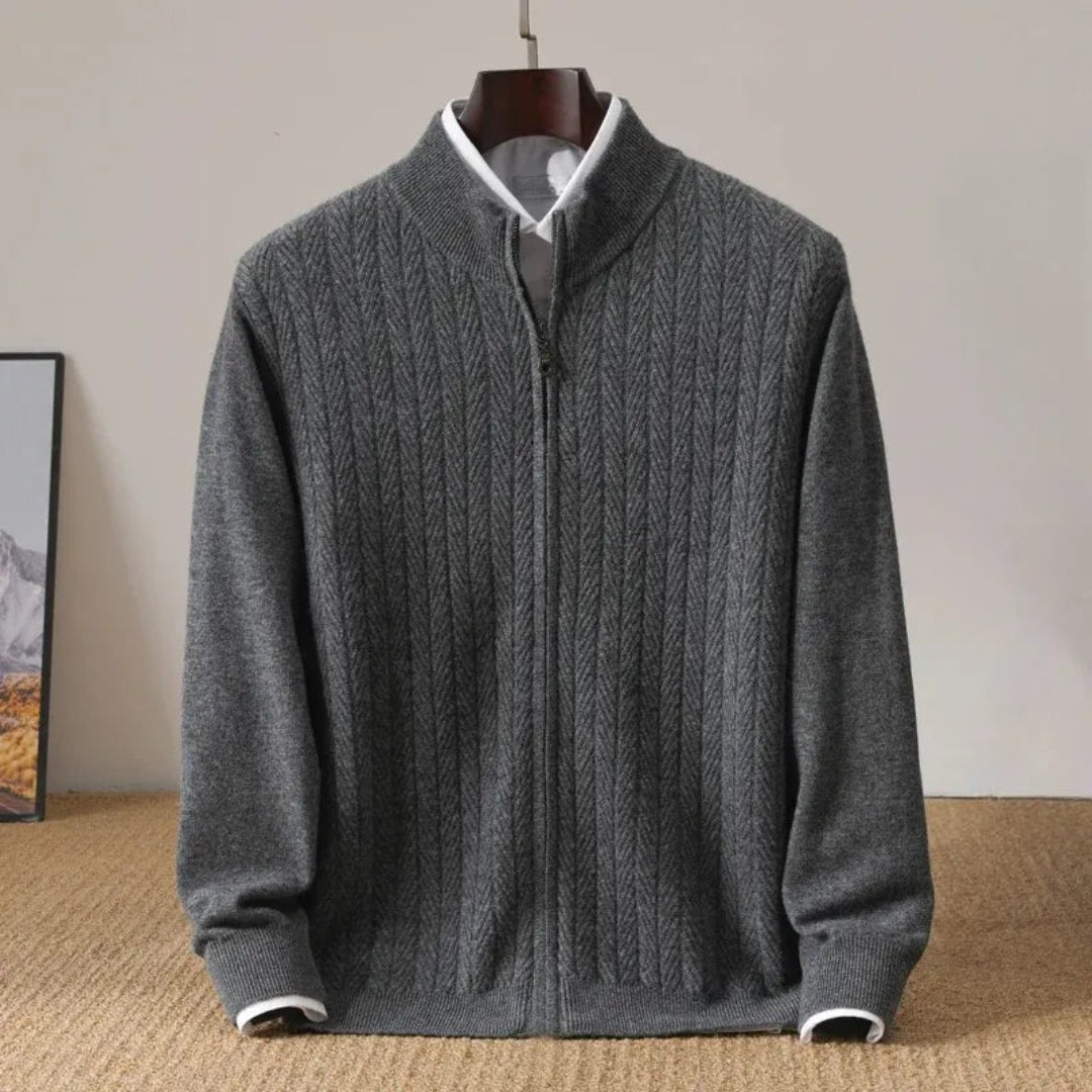Lorick Men's Zip Up Cardigan | Herringbone Knit, Stylish Layering