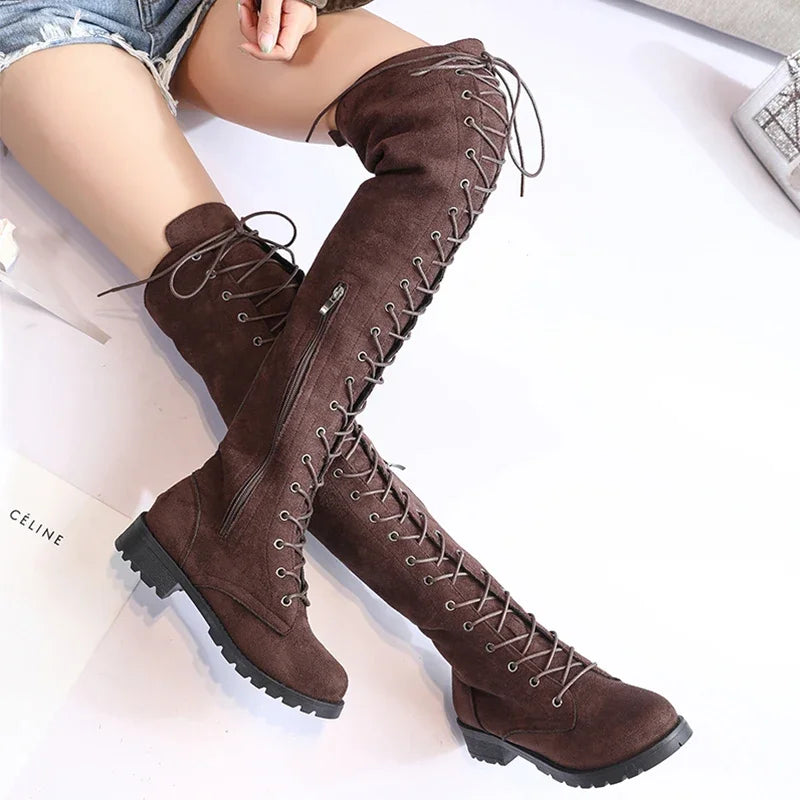 Sylvia Women's Thigh High Boots | Lace-Up Design, Versatile Style