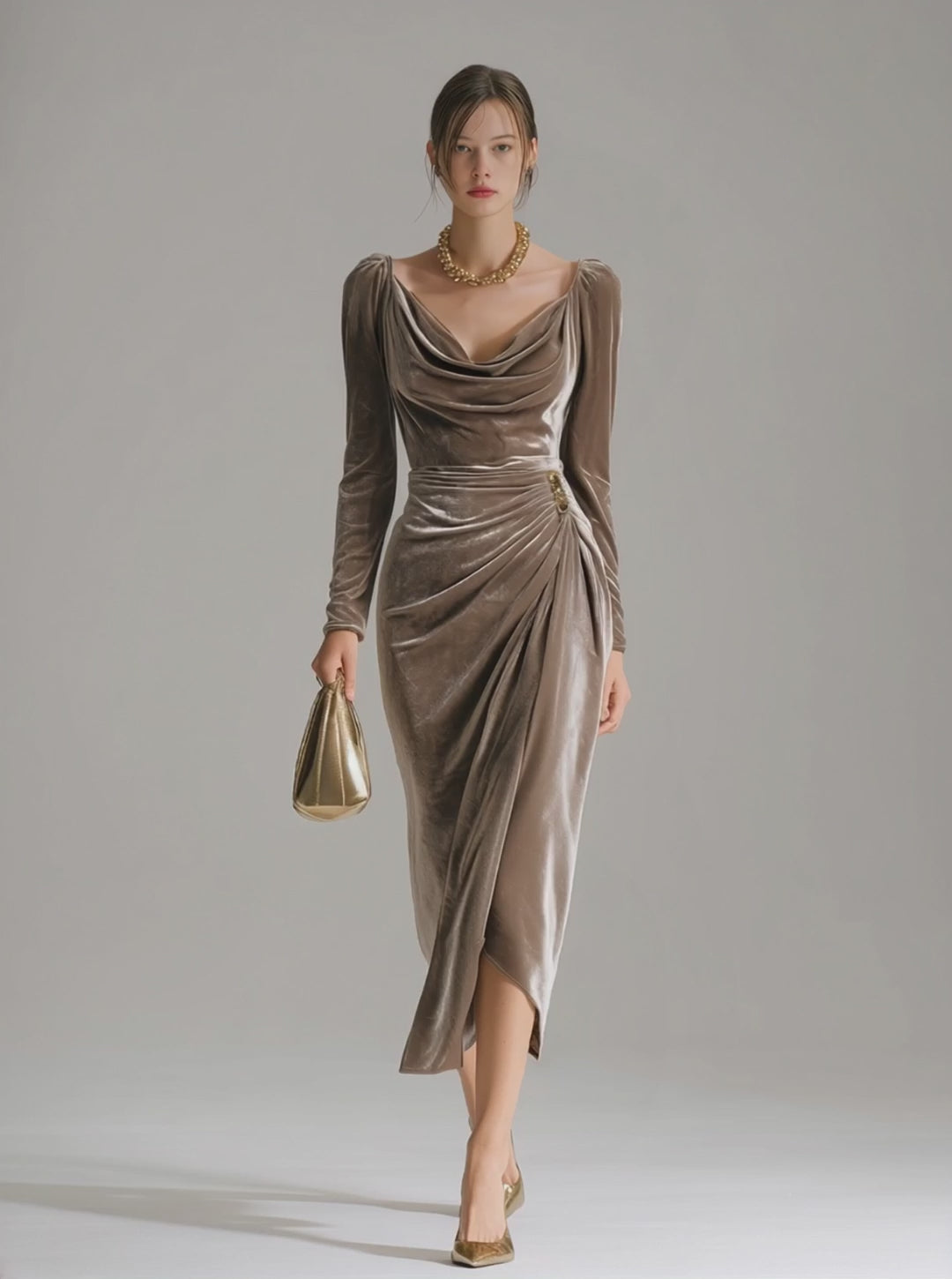 Nadia | Women’s Velvet Long Sleeve Midi Dress