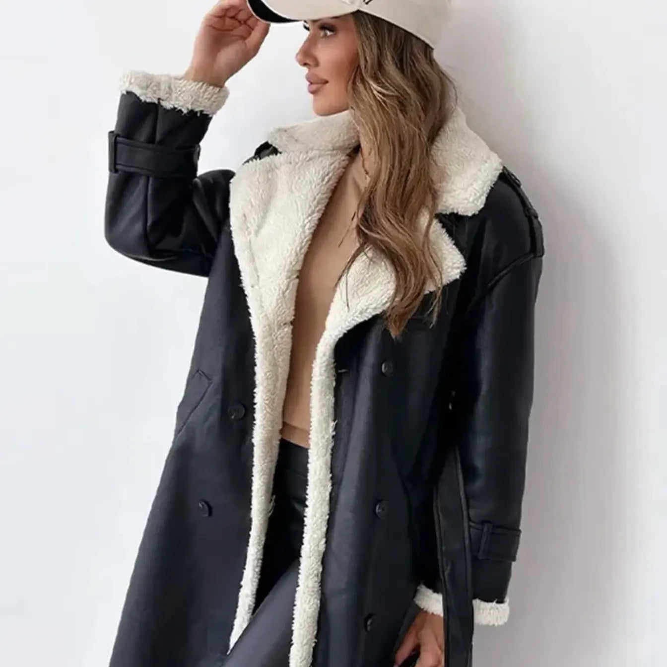 Leona | Women’s Long Wool Coat with Teddy Collar