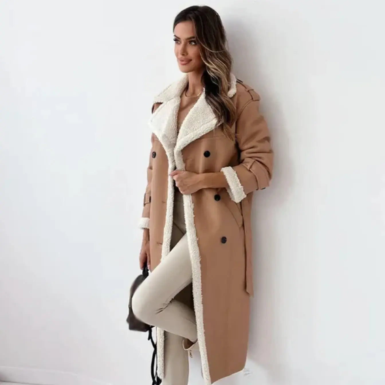 Leona | Women’s Long Wool Coat with Teddy Collar