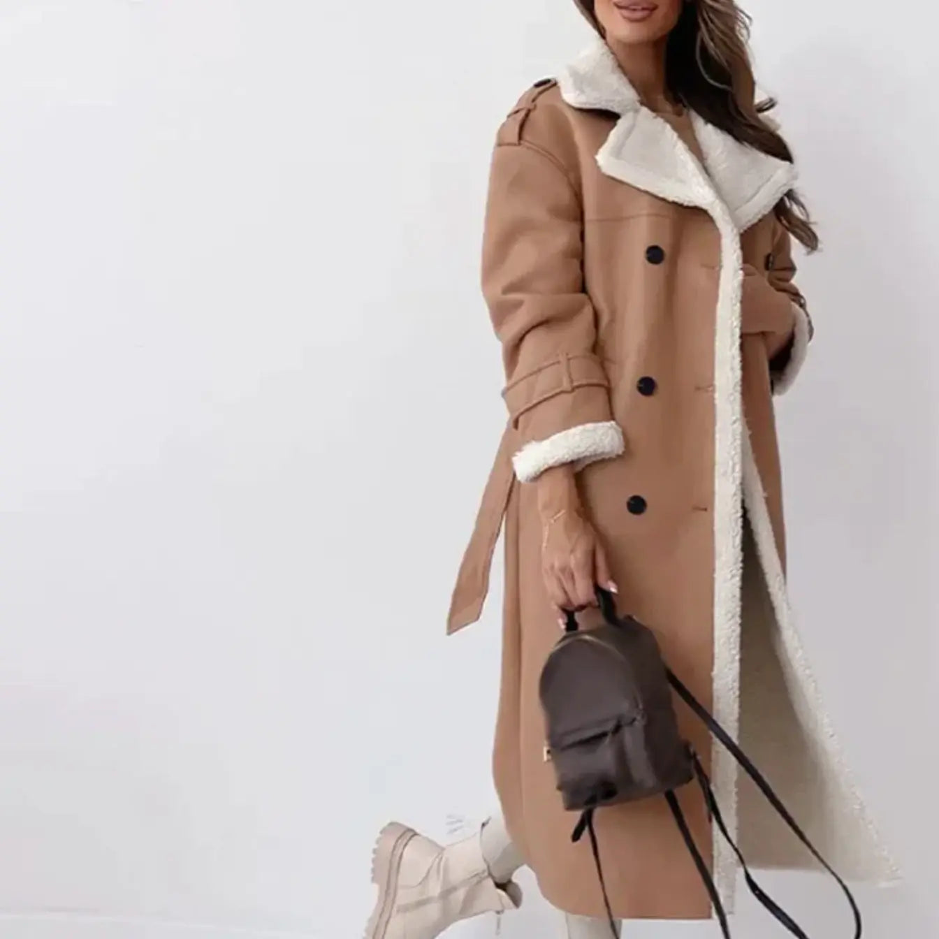 Leona | Women’s Long Wool Coat with Teddy Collar