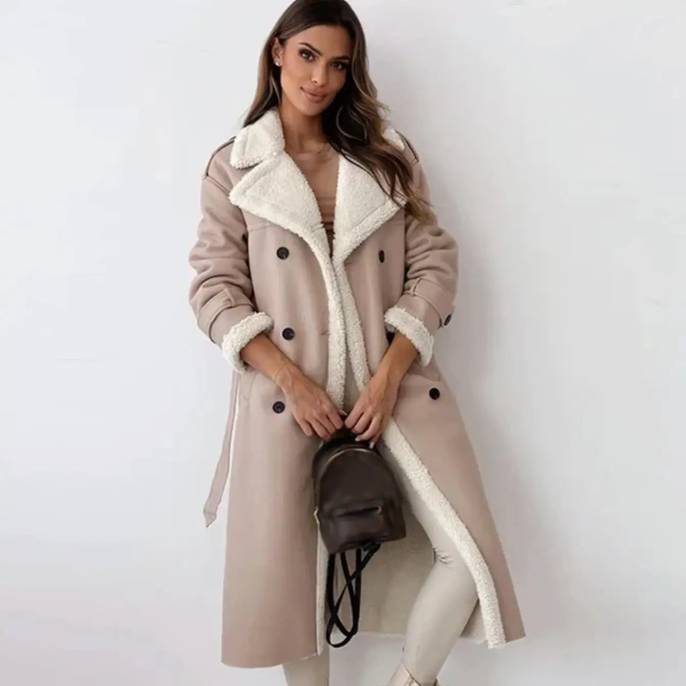 Leona | Women’s Long Wool Coat with Teddy Collar