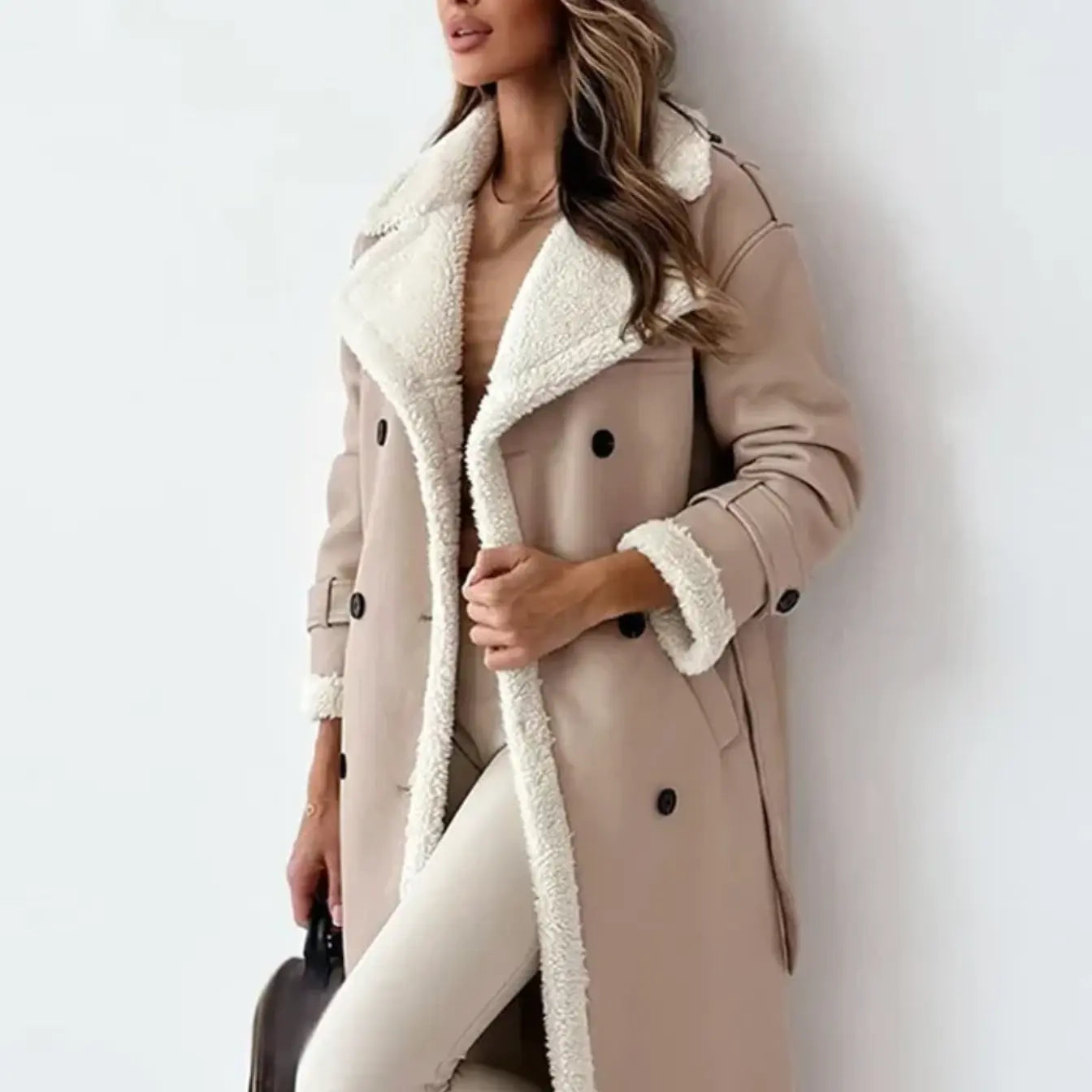 Leona | Women’s Long Wool Coat with Teddy Collar