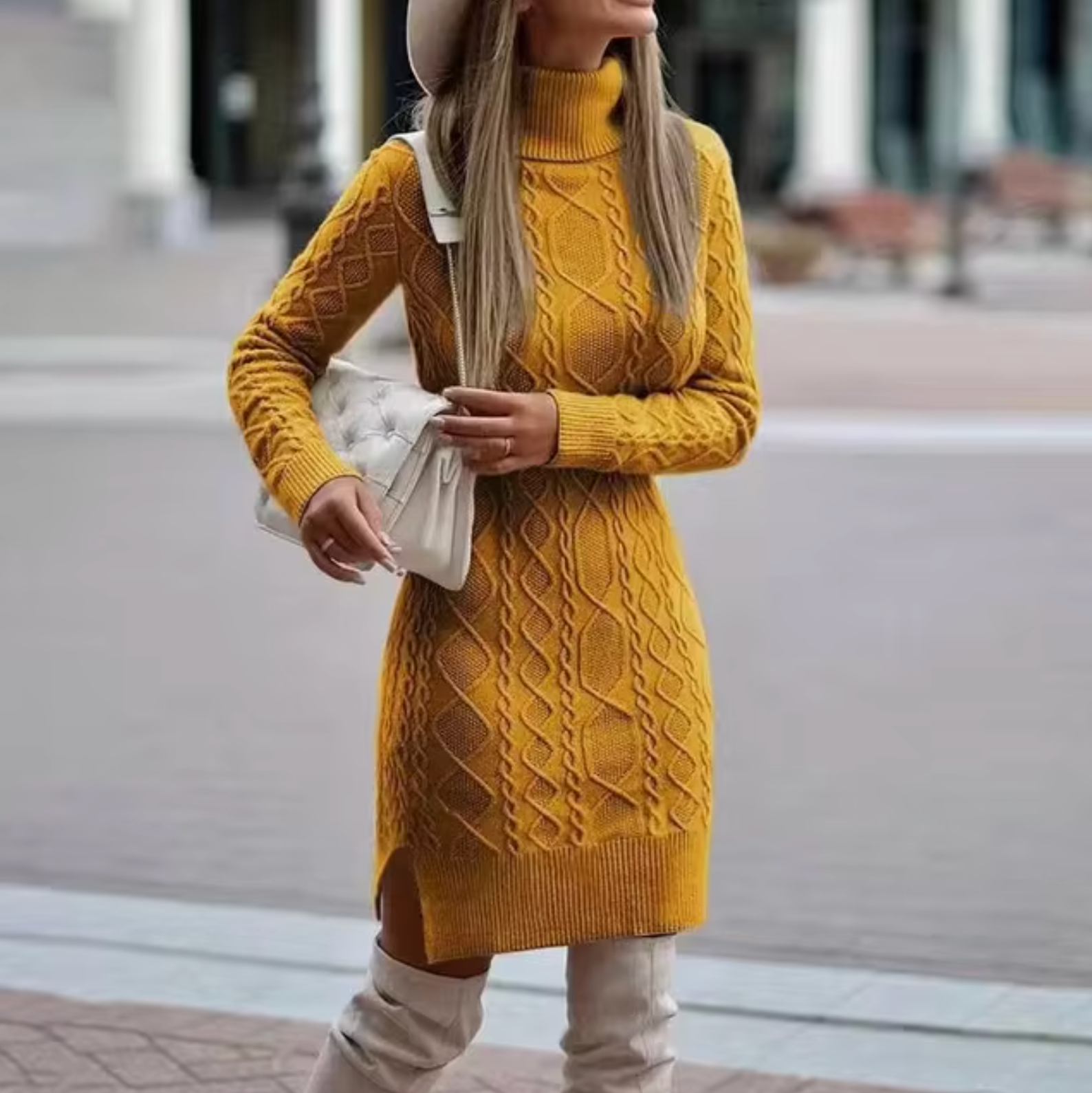 Lana Knit Midi Dress For Women | Elegant Long-Sleeve Style
