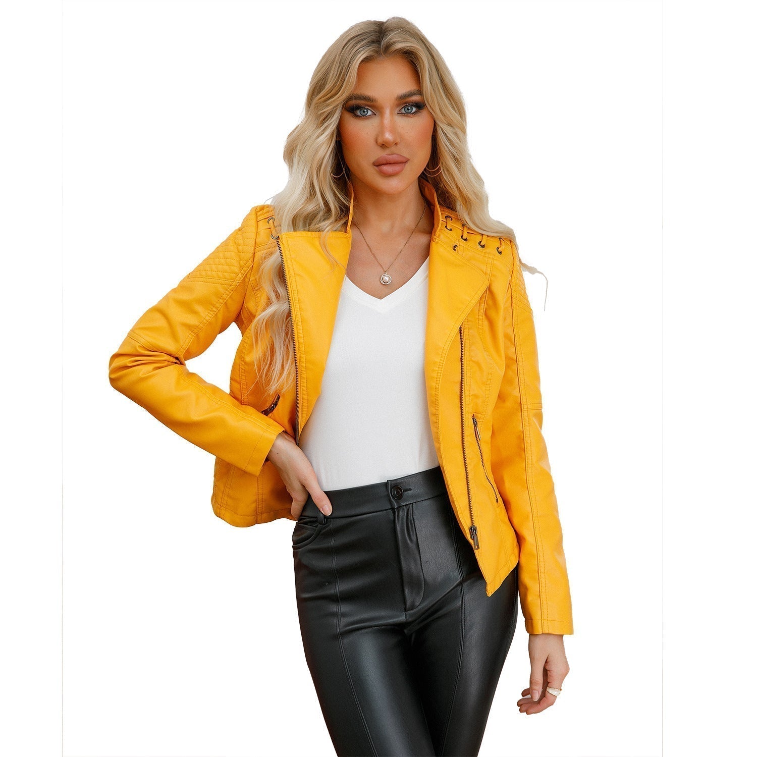 Victoria Lamb Leather Jacket for Women | Luxe Cropped Biker in Vibrant Shades