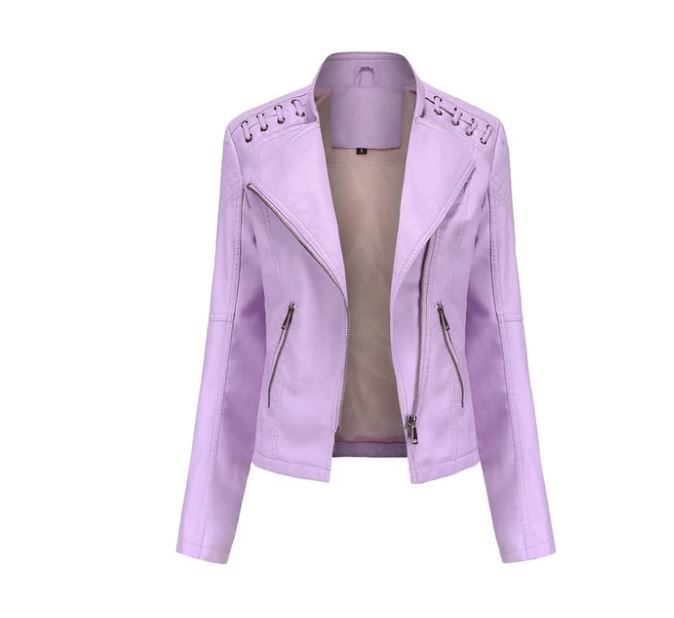 Victoria Lamb Leather Jacket for Women | Luxe Cropped Biker in Vibrant Shades
