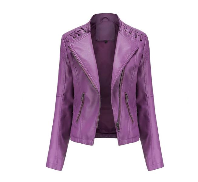 Victoria Lamb Leather Jacket for Women | Luxe Cropped Biker in Vibrant Shades