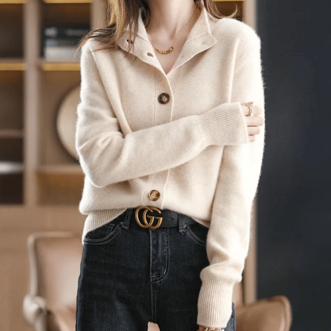 Avelaine | Long Cardigan Sweater for Women with Chic Statement Buttons