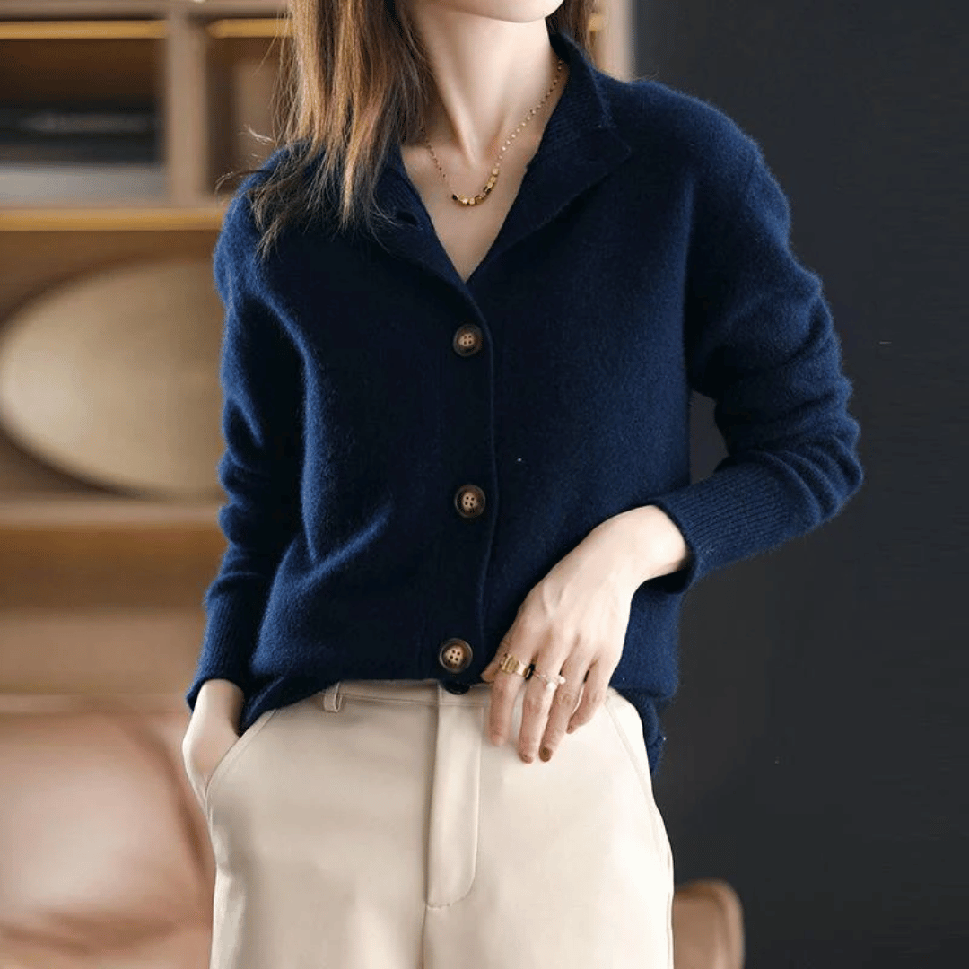 Avelaine | Long Cardigan Sweater for Women with Chic Statement Buttons