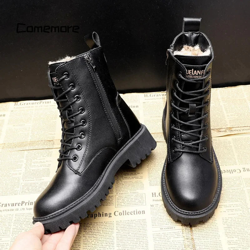 Warm women's boots – lined with zipper and robust sole