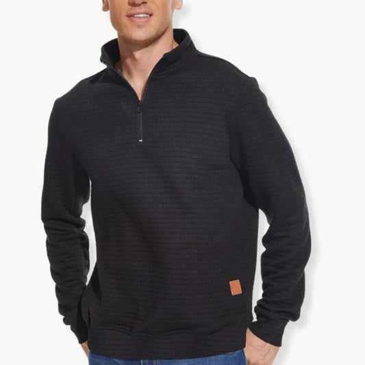 Dapper Men's Half Zip Sweatshirt | Grid-Textured Knit, Casual Wear