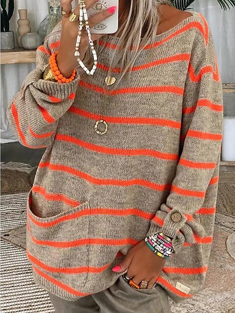 Georgina Women's Oversized Sweater | Striped Knit, Casual Wear