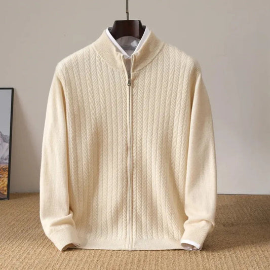 Lorick Men's Zip Up Cardigan | Herringbone Knit, Stylish Layering