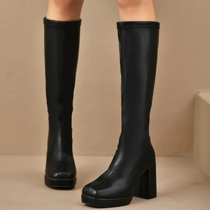 Sabrina Women's Thigh High Boots | Chunky Heel, Versatile Black Design