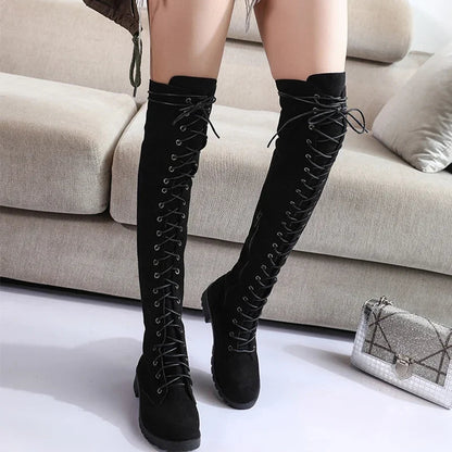 Sylvia Women's Thigh High Boots | Lace-Up Design, Versatile Style