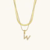 Lune Layered Gold Initial Letter Necklace