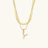 Lune Layered Gold Initial Letter Necklace