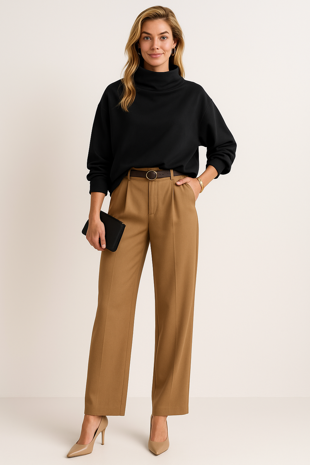 Merea | Women’s Black Ribbed Turtleneck Sweate