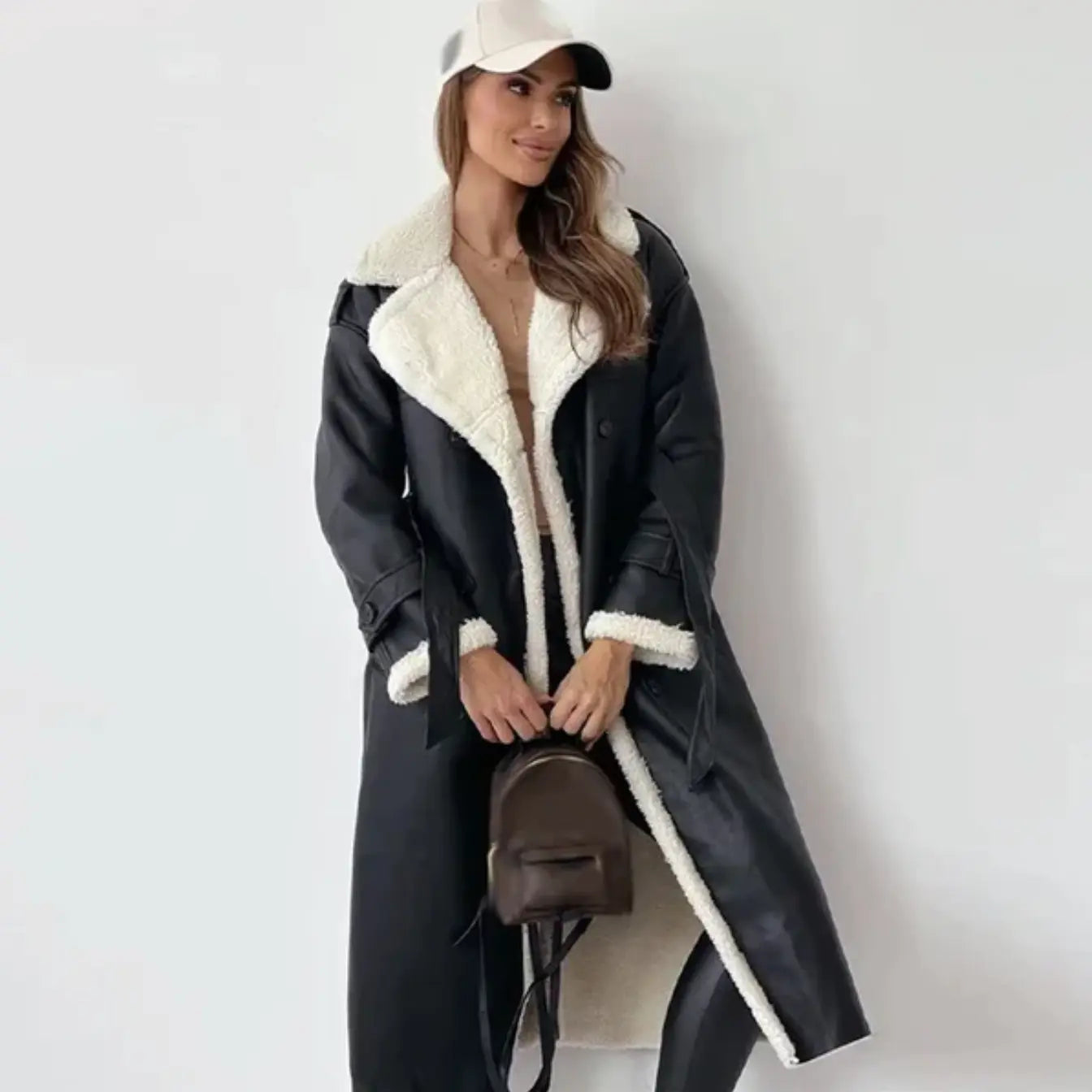 Leona | Women’s Long Wool Coat with Teddy Collar
