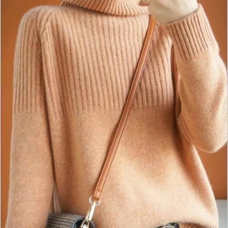 Tessara | Women’s Winter Sweater with Turtleneck and Ribbed Pattern