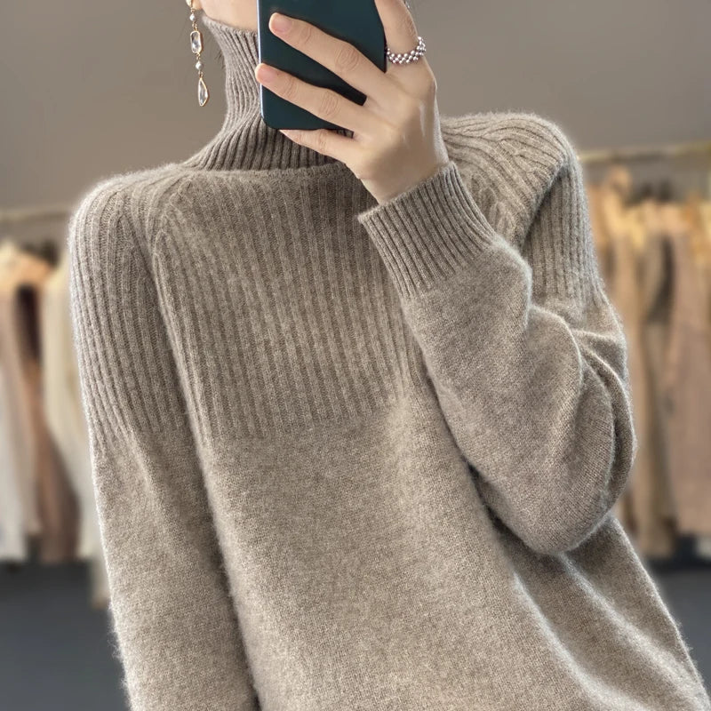 Tessara | Women’s Winter Sweater with Turtleneck and Ribbed Pattern