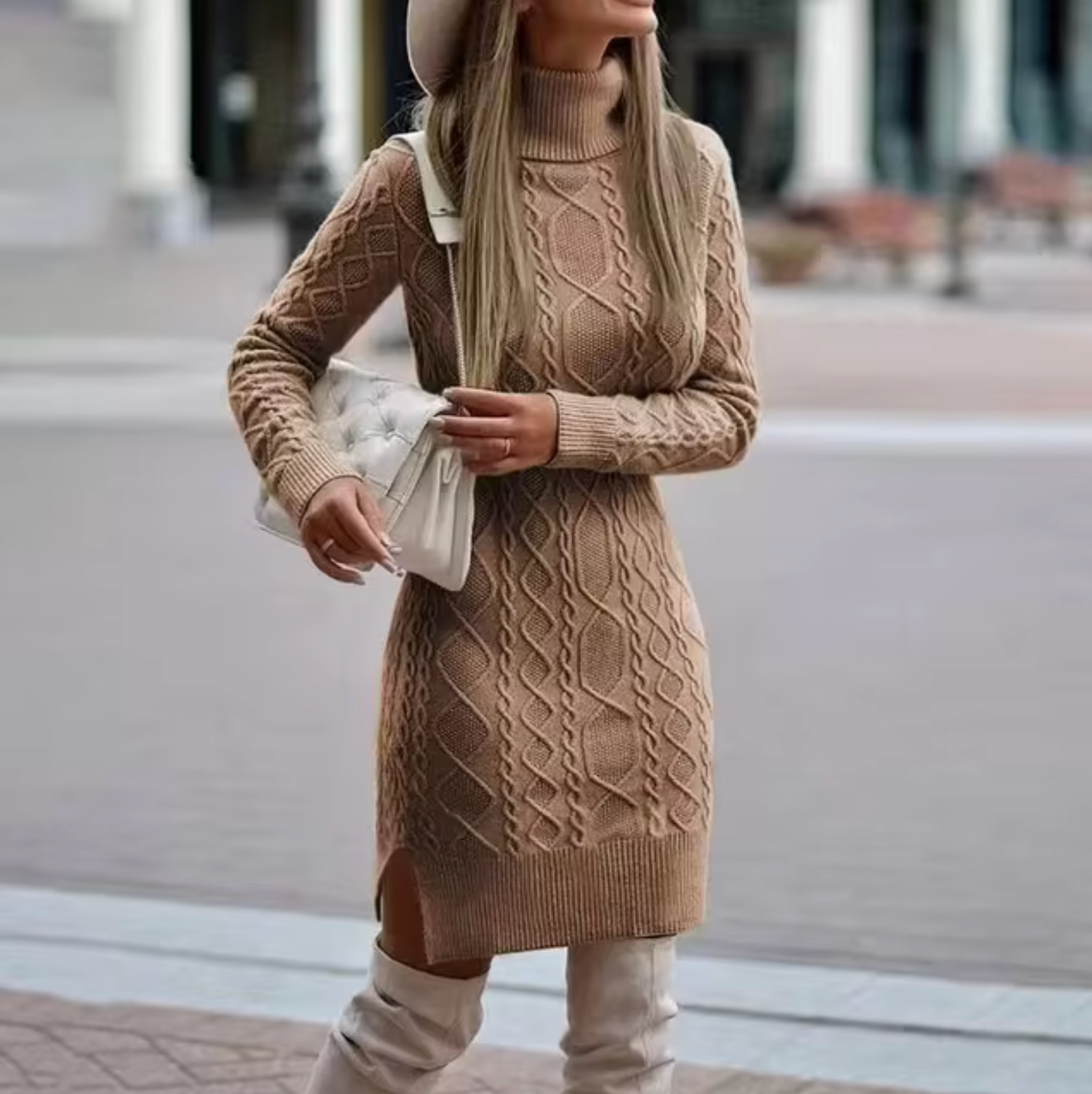 Lana Knit Midi Dress For Women | Elegant Long-Sleeve Style