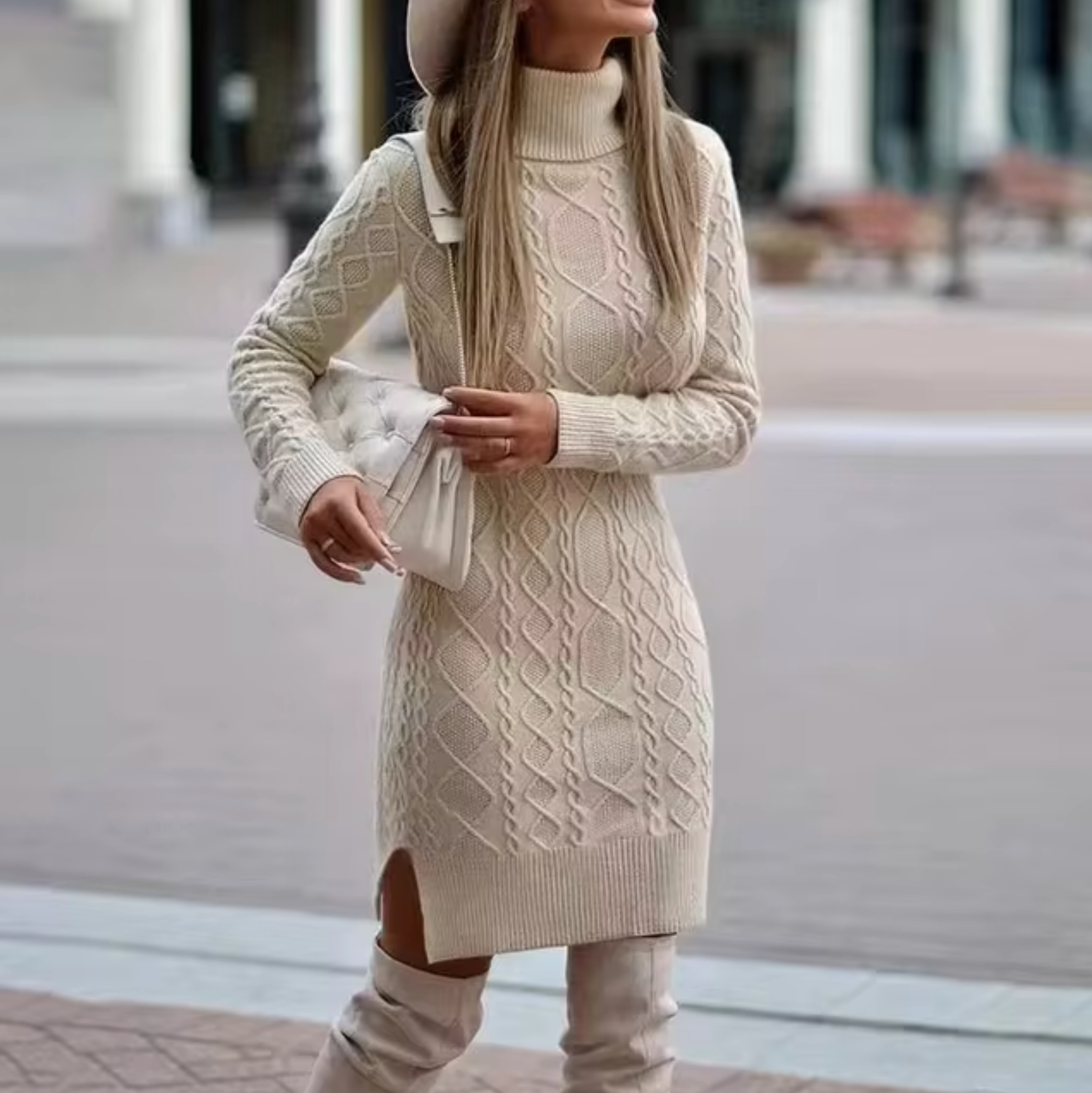 Lana Knit Midi Dress For Women | Elegant Long-Sleeve Style