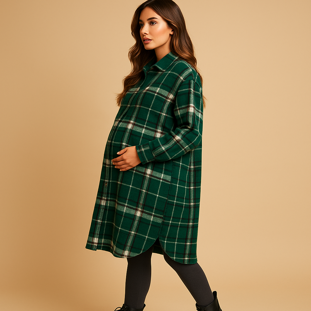 Melora Checked Coat for Women | Wool-Look Long Cut