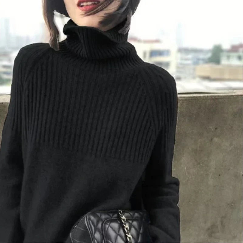 Tessara | Women’s Winter Sweater with Turtleneck and Ribbed Pattern