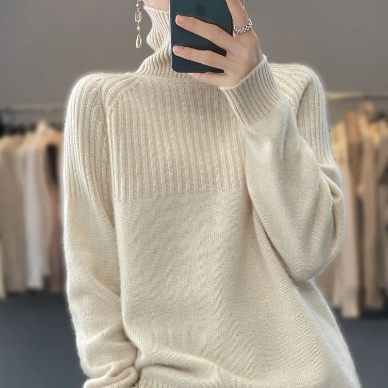 Tessara | Women’s Winter Sweater with Turtleneck and Ribbed Pattern